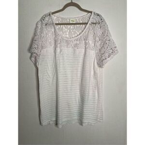 Lane Bryant Top Woman 26/ 28 White BOHO Lacey Neck Shoulders Feminine Angelcore‎